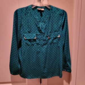 Appleseed's Teal and Black Patterned Blouse
